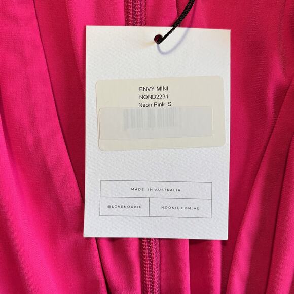 Nookie Dress Womens Small Neon Pink Envy Mini Long Sleeve Ruched Party Australia - Picture 5 of 10